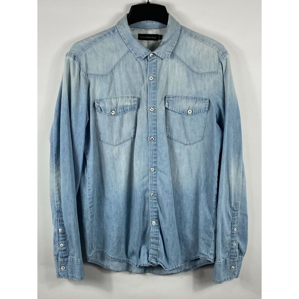 Calvin Klein Jeans Button Down 2-Pocket Long Sleeve Denim Shirt Blue L F210